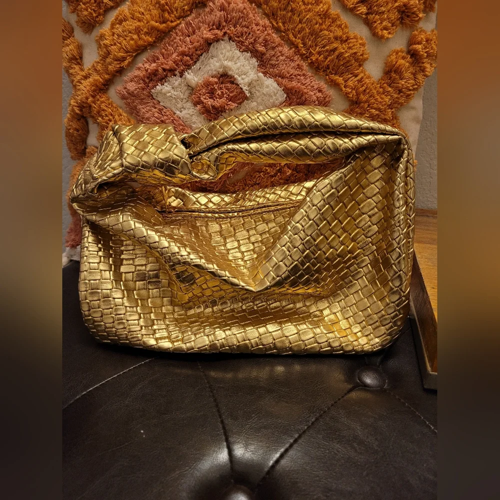 Gold Textured Hobo Bag